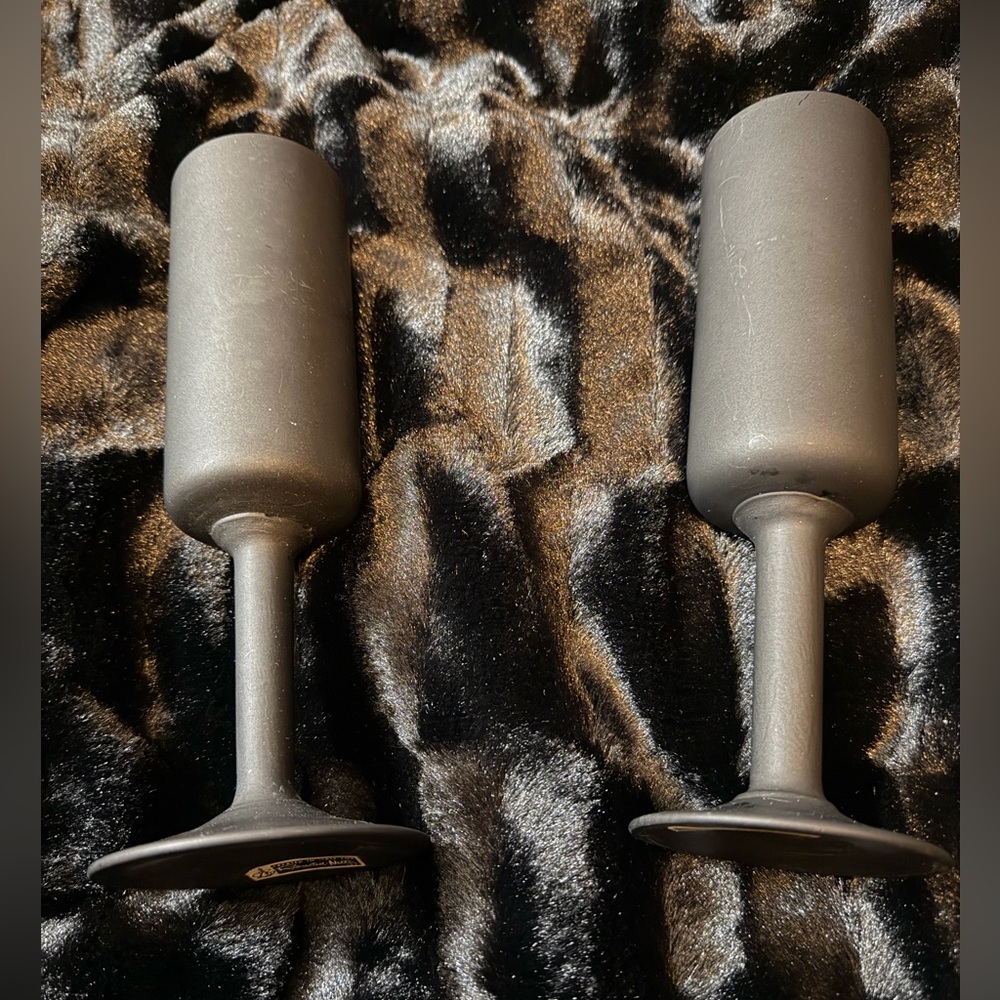 Italy Carlo Moretti Matte Black /Satinato Fluted Champagne Set of 2 Glasses